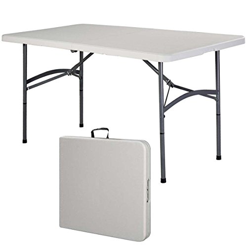 5 Folding Table Portable Indoor Outdoor Picnic Party Dining Camp Tables Utility - Legs Can Be Locked Into A Fixed Position For Stability - Durable Nylon Adjustable Glides Protect Floor Surfaces
