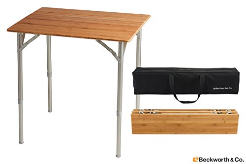 Beckworth Co SmartFlip Bamboo Portable Outdoor Picnic Folding Table with Adjustable Height Carry Bag