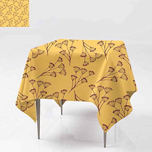 Fbdace Anti-Fading TableclothsVintage Ink Seamless Pattern red Dry Umbrella Flower Isolated on Yellow Background Dinner Picnic Table Cloth Home Decoration 70x70 Inch