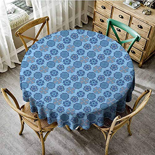 ScottDecor Navy Blue Outdoor Picnics Umbrella Pattern with Dotted and Lined Design Geometric Arrangement Abstract Wedding Round Tablecloth Blue Navy Blue Diameter 54