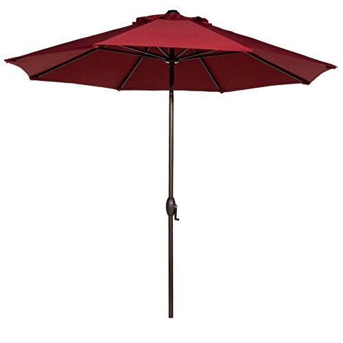Abba Patio 9 Feet Patio Umbrella Market Outdoor Table Umbrella with Auto Tilt and Crank 8 Ribs Red