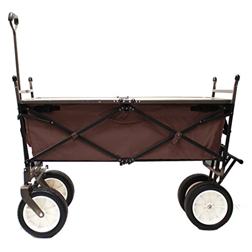 Everyday Sports High-End All-in-One All Terrain Outdoor Utility Camping Cart Include Collapsible Wagon and Folding Table with Umbrella Pole Retainer Dark Brown without Umbrella