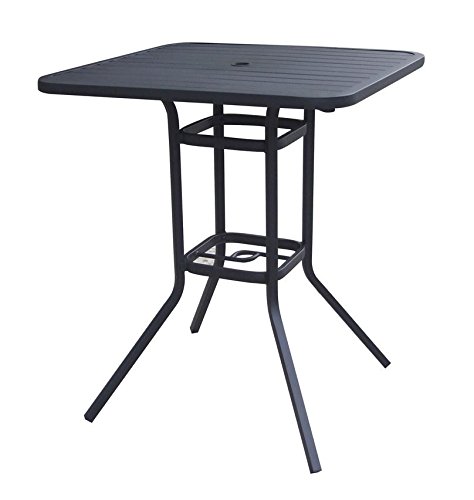 Heavy Duty Steel Frame 33x33 in Square Bistro Patio Bar Restaurant Outdoor Dining Table with Umbrella Hole 39in H - Black