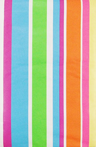 Summer Fun Rainbow Stripes with Zipper Umbrella Hole Vinyl Flannel Back Tablecloth 70 Round