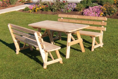 Cedar 4 Foot Picnic Table with 2 Backed Benches - STAINED- Amish Made USA -Gray