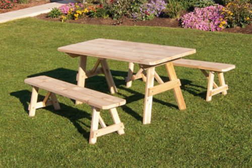 Cedar 4 Foot Picnic Table with 2 Benches Detached Unfinished  Amish Made USA