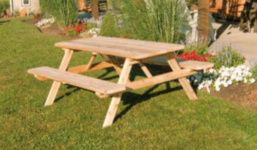 Cedar 4 Foot Picnic Table with Attached Benchs - STAINED- Amish Made USA -Linden Leaf