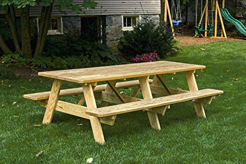 8 Ft Pressure Treated Pine Picnic Table with Attached Benches-5 Stain Options
