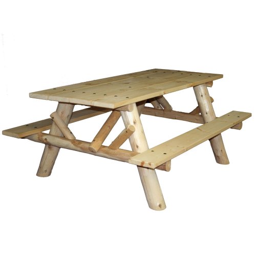 Lakeland Mills CFU232 Cedar Log 6-Foot Picnic Table with Attached Benches Natural