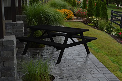 Outdoor 4 Foot Pine Picnic Table With Attached Benches - Painted- Amish Made Usa -black