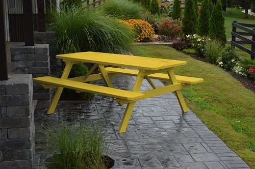 Outdoor 4 Foot Pine Picnic Table With Attached Benches - Painted- Amish Made Usa -canary Yellow