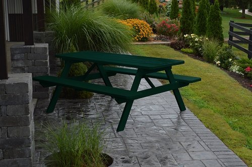 Outdoor 4 Foot Pine Picnic Table With Attached Benches - Painted- Amish Made Usa -dark Green