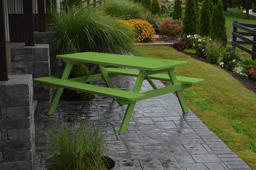 Outdoor 4 Foot Pine Picnic Table With Attached Benches - Painted- Amish Made Usa -tropical Lime