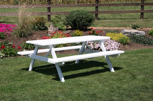 Outdoor 8 Foot Pine Picnic Table With Attached Benchs - Painted- Amish Made Usa -black
