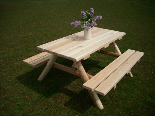 White Cedar Log Picnic Table With Attached Bench - 5 Foot