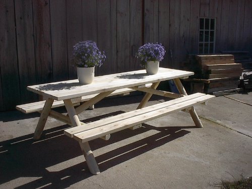 White Cedar Log Picnic Table With Attached Bench - 8 Foot