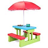 JAXPETY Kids Picnic Table with Umbrella Plastic Folding Outdoor Children Set Play Bench