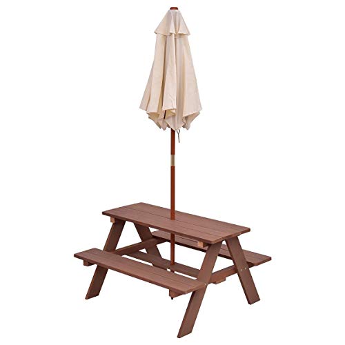 Outdoor 4-Seat Kids Picnic Table Bench with Umbrella