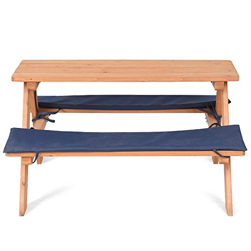 USA_BEST_SELLER Kids Wooden Beach Table Bench Set Cushion Childrens Picnic Tables