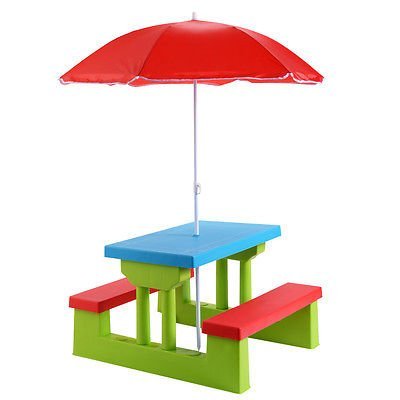 Everything Jingle Bell 4 Seat Kids Picnic Table wUmbrella Garden Yard Folding Children Bench Outdoor