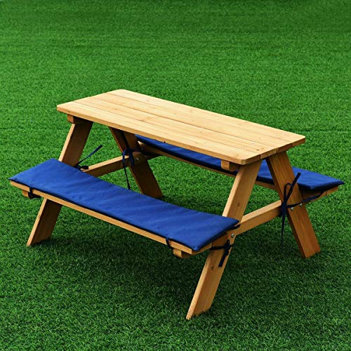 oneoneshop Kids Wooden Picnic Table Play Table Beach Table Bench Set Children Outdoor Garden Yard Beach Cushion 2 Benches with 4 Seats 35x31x20 inch Weight 175 lbs Set of 1