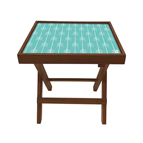 Nutcase Designer Teak Wood Side Table Folding Wooden Bedside Coffee Outdoor Picnic Table - Light Blue Arrow