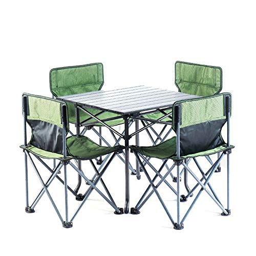 QERNTPEY Picnic Table Lightweight Outdoor Camp Portable Folding Table Chairs Set WCarrying Bag，4 Chairs1 Table，Compact Size for Camping Portable Tables Color  Green