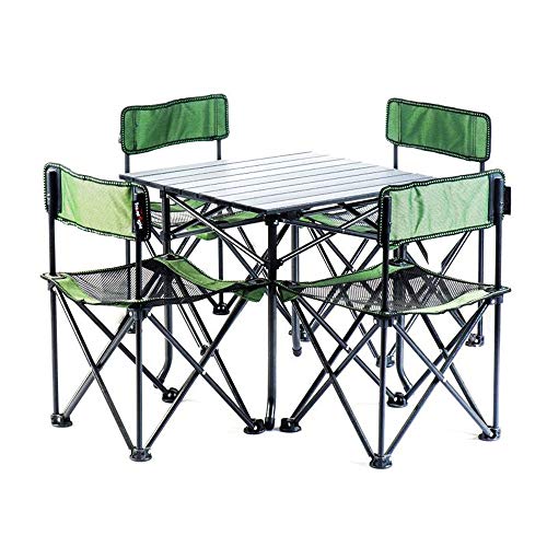 QERNTPEY Picnic Table Lightweight Outdoor Camp Portable Folding Table Net Chairs Set WCarrying Bag，4 Chairs1 Table，Compact for Camping Portable Tables Color  Green