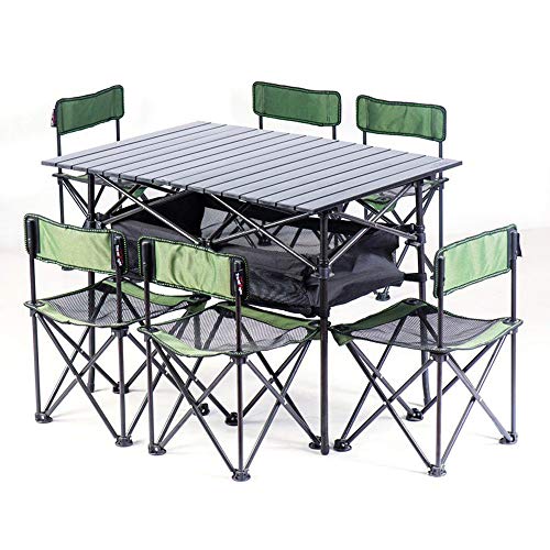 YADSHENG Picnic Tables Lightweight Outdoor Camp Portable Folding Table Net Chairs Set wCarrying Bag，6 Net Chairs1 Table，Compact Size for Camping Folding Picnic Table Color  Green