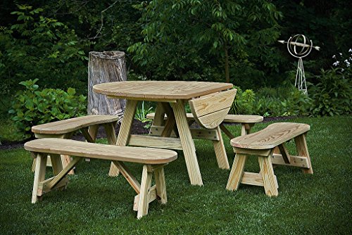 4 Ft Pressure Treated Pine Round Drop Leaf Picnic Table With 4- 42&quot Curved Benches-7 Paint Options