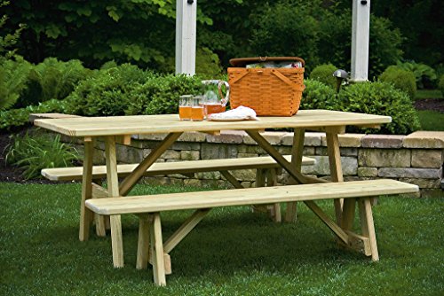 6 Ft Pressure Treated Pine Picnic Table with 2 Traditional Benches -5 Stain Options