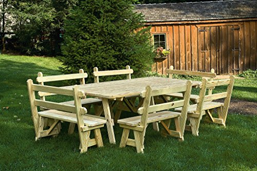 8 Ft Extra Wide Pressure Treated Pine Picnic Table With 4- 42&quot Backed Benches- 5 Stain Options