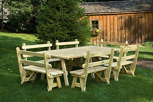 8 Ft Extra Wide Pressure Treated Pine Picnic Table with 6- 42 Backed Benches-5 Stain Options