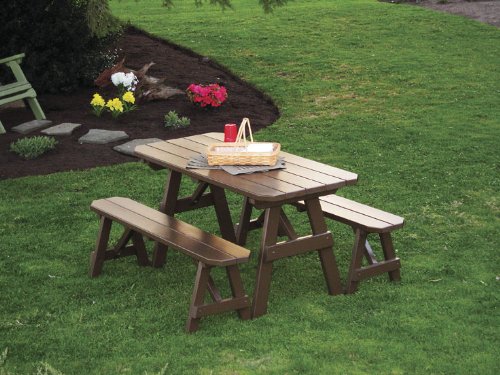 Outdoor 4 Foot Traditional Pine Picnic TABLE ONLY - STAINED- Amish Made USA -Redwood