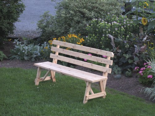 Outdoor 8 Foot Pine Picnic Table BACKED BENCH ONLY - STAINED- Amish Made USA -Linden Leaf