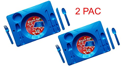 2 Sets Of 4 Piece Reusable Durable Plastic Picnic Plate Set Or Toddler Plates Divided Set Includes 2 - Picnic