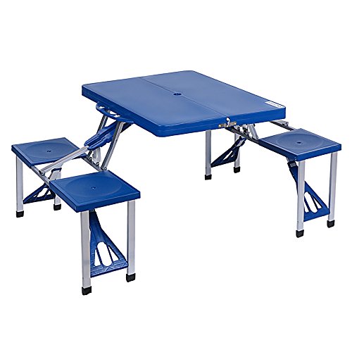Ancheer Plastic Portable Folding Suitcase Table With 4 Seats For Kitchen Party Outdoor Picnic Camping Blue