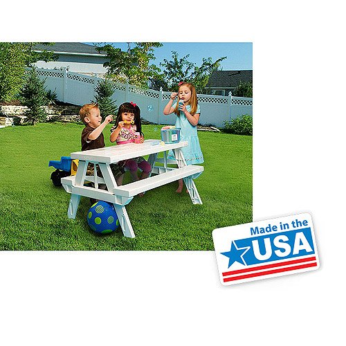 White Foldable Childrens Picnic Table 600 Lbs Plastic Compact Durable