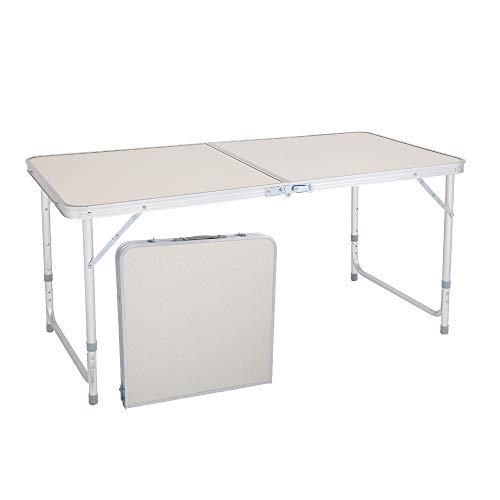 EBLSE Aluminum Folding Table 4 Foot Adjustable Glides Lightweight Portable Camping Table for Picnic Beach Outdoor Indoor White