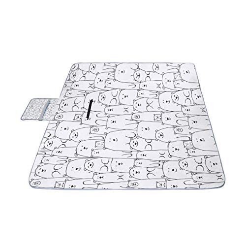 MBVFD Cute Animal Doodle Art Balck and White Picnic Mat 57（144cm） x59（150cm） Picnic Blanket Beach Mat with Waterproof for Kids Picnic Beaches and Outdoor Folded Bag