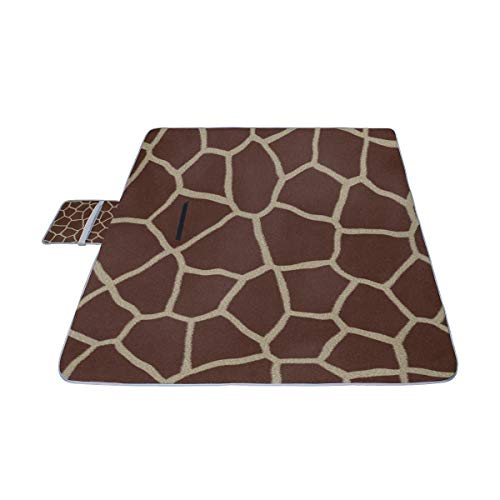 MBVFD Giraffe Repeating Brown White Picnic Mat 57（144cm） x59（150cm） Picnic Blanket Beach Mat with Waterproof for Kids Picnic Beaches and Outdoor Folded Bag