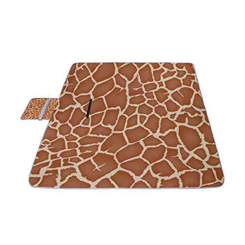 MBVFD Giraffe Repeating Brown White Picnic Mat 57（144cm） x59（150cm） Picnic Blanket Beach Mat with Waterproof for Kids Picnic Beaches and Outdoor Folded Bag