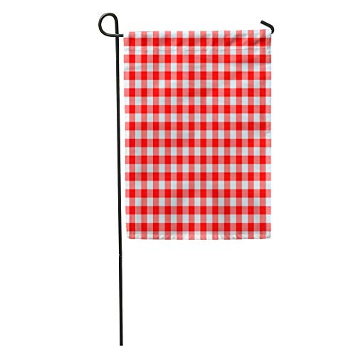 Semtomn Garden Flag Gingham Red and White Checked Pattern Picnic Table Plaid Basket Home Yard House Decor Barnner Outdoor Stand 12x18 Inches Flag