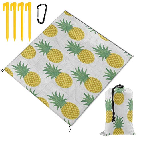 Tropical Summer Pineapple White Waterproof Family Picnic Mat Beach Blanket for Picnic Camping Beaches Grass Travel3 Sizes 67 x 57 Inch