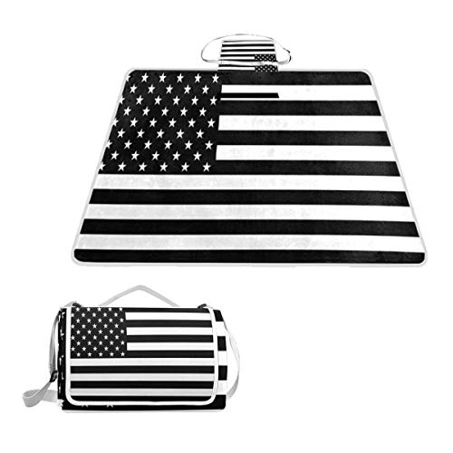 Us Flag Black and White Picnic Mat Outdoor Camping Beach Travel pad Blanket Mat Waterproof 57 x 59