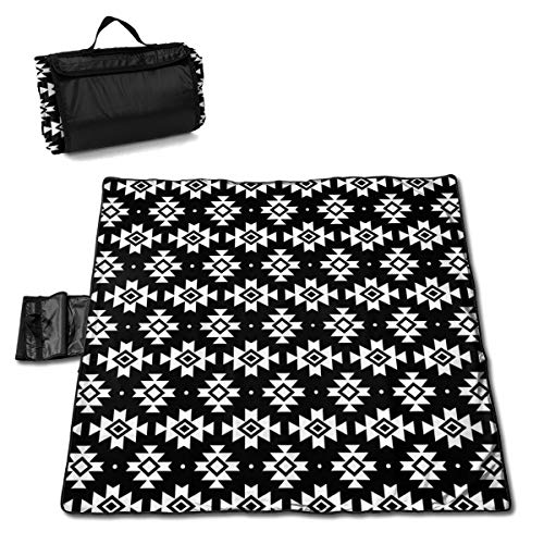 XL-HUALA Aztec Tribal Black White Picnic Blanket Picnic Mat Waterproof Outdoor Picnic Blanket Tote Handy Camping Beach Hiking Mat 57 X 59