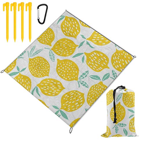 Yellow Lemon Fruit White Waterproof Family Picnic Mat Beach Blanket for Picnic Camping Beaches Grass Travel3 Sizes 59 x 57 Inch