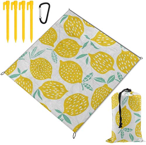 Yellow Lemon Fruit White Waterproof Family Picnic Mat Beach Blanket for Picnic Camping Beaches Grass Travel3 Sizes 79 x 57 Inch