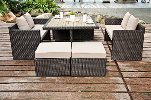 7 Pc Outdoor Patio Wicker Dining Set Poly Wood Dining Table
