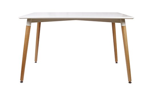GIA Elegant and Sturdy Eames Style White Rectanglar Dining Table -Solid wooden Leg and Fiberboard Top